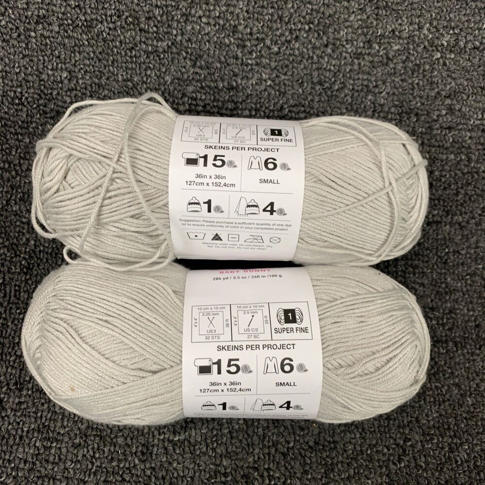 Lot Of 2 Big Twist Baby Bunny Light Gray Yarn 3.5 oz 284 yds Ea Super Fine Rare - Picture 3 of 5